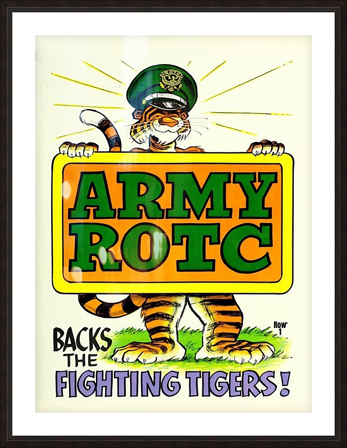 phil neel cartoon army rotc tiger art  Picture Frame print