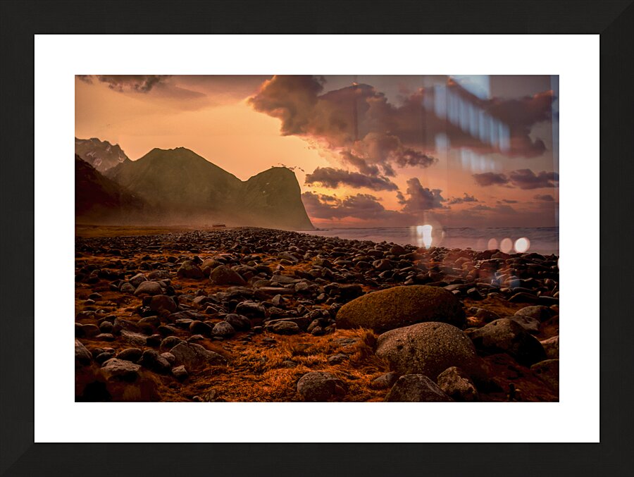 Lofoten Unstad Beach  Boulders at Winter Sunset  Framed Print Print