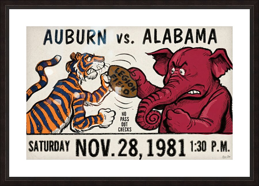 vintage alabama auburn cartoon art Picture Frame print