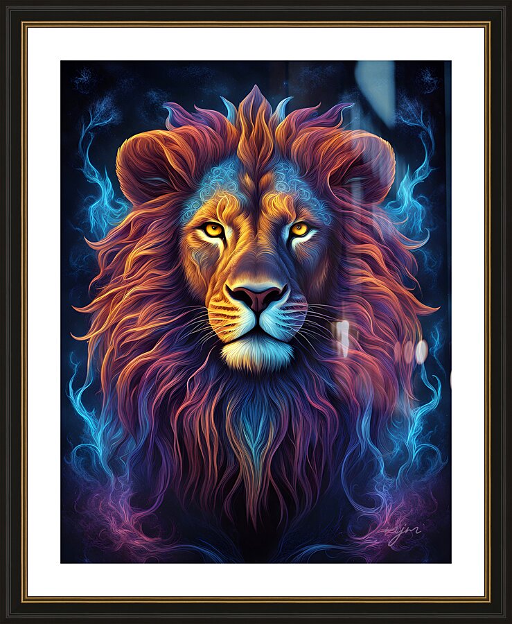 Lion Smoky Neon Picture Frame print