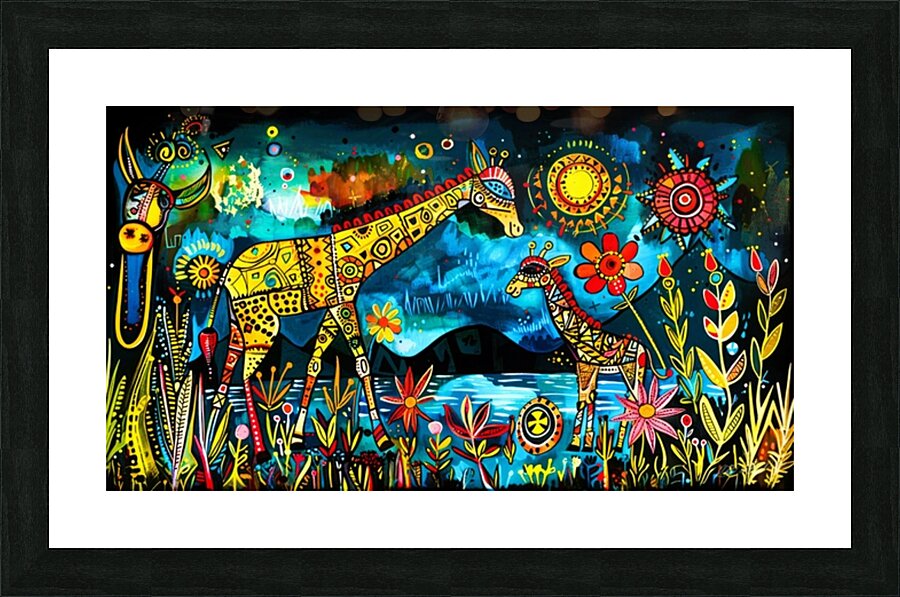 Serengeti Giraffe - Batik Bouquet Picture Frame print