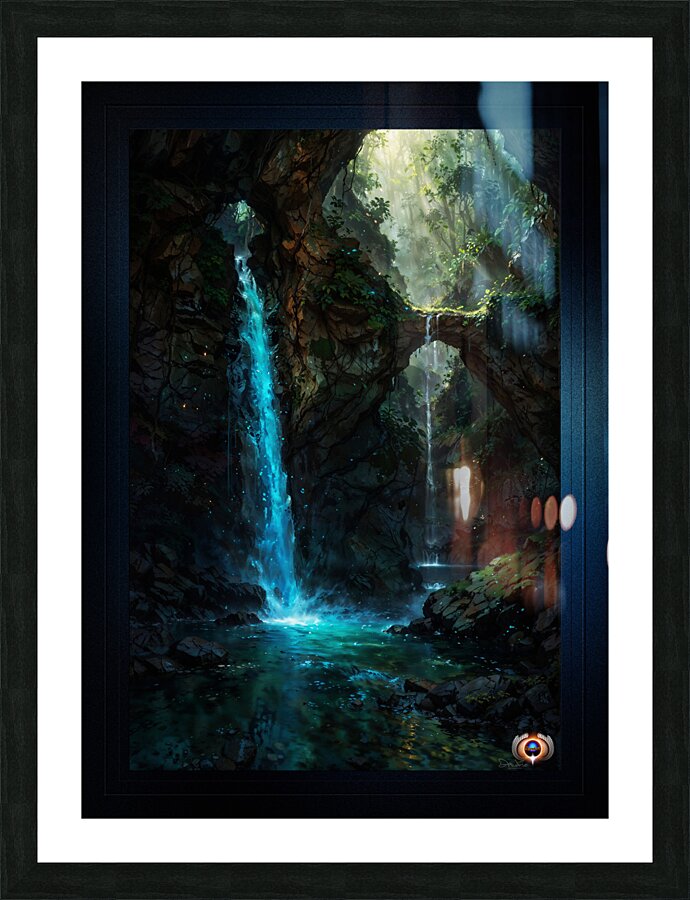 The Hidden Blue Falls Of The Eslaeden Forest Captivating AI Concept Art by Xzendor7 Picture Frame print