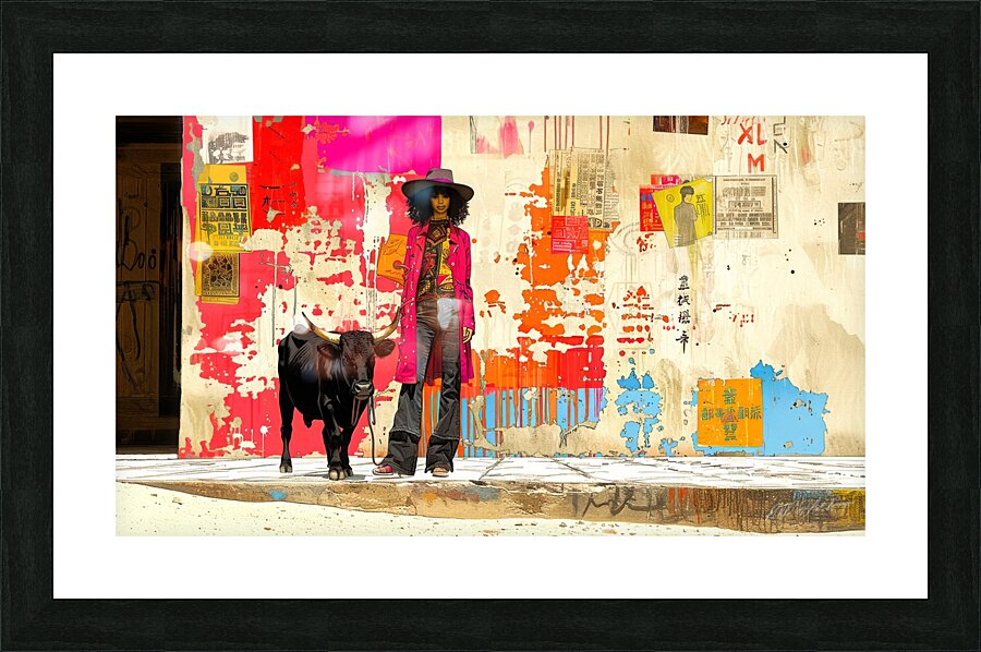 Pet Bull Model 5 - Woman And Bull Picture Frame print