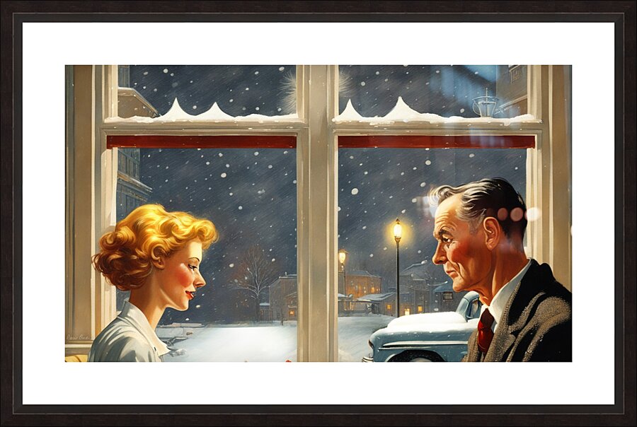 snowy night at the diner  Picture Frame print