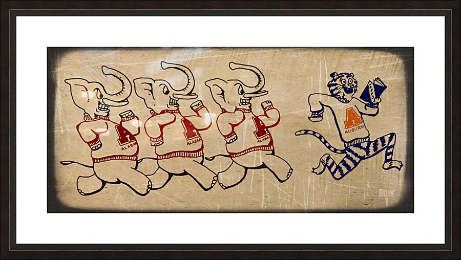 Vintage Alabama vs. Auburn Cartoon Art Picture Frame print