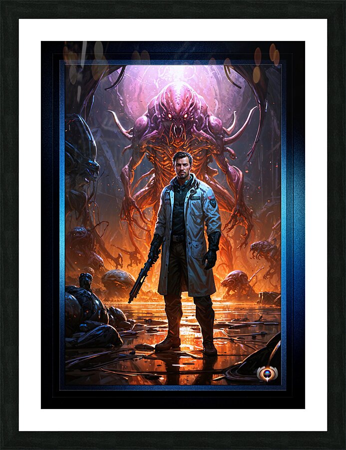The Mad Scientist And His Monstrous Creation Astounding AI Concept Art by Xzendor7  Framed Print Print