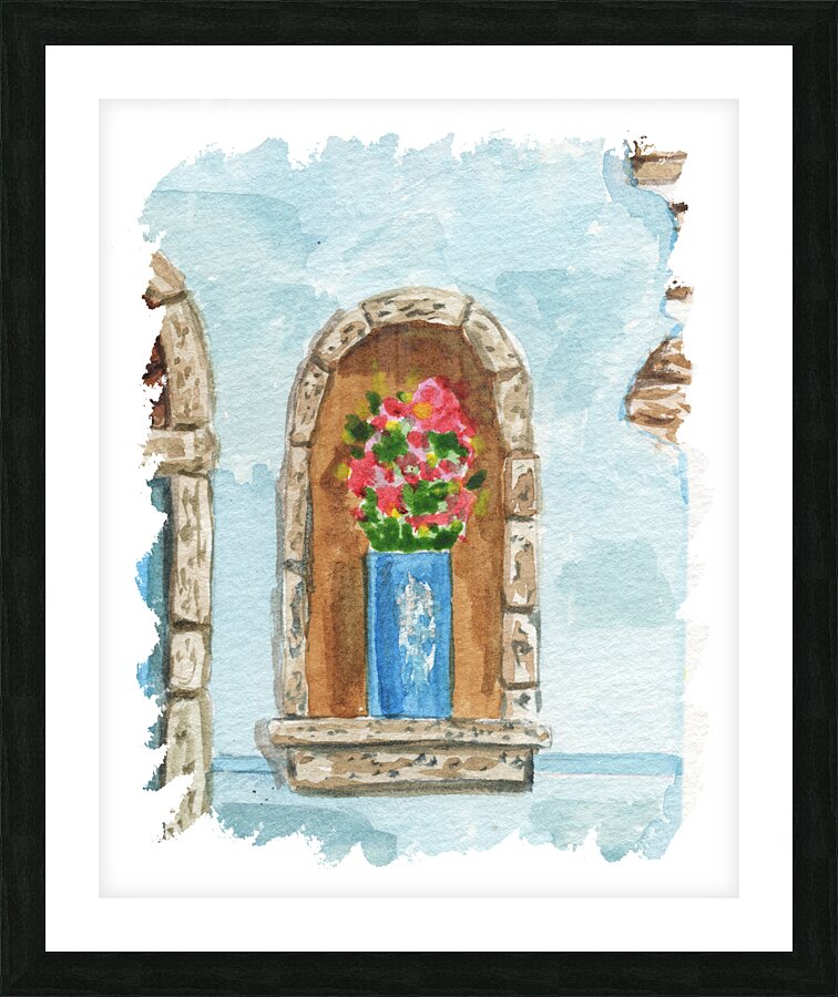 Antique Old Ancient Retro Window Watercolor 1 Picture Frame print