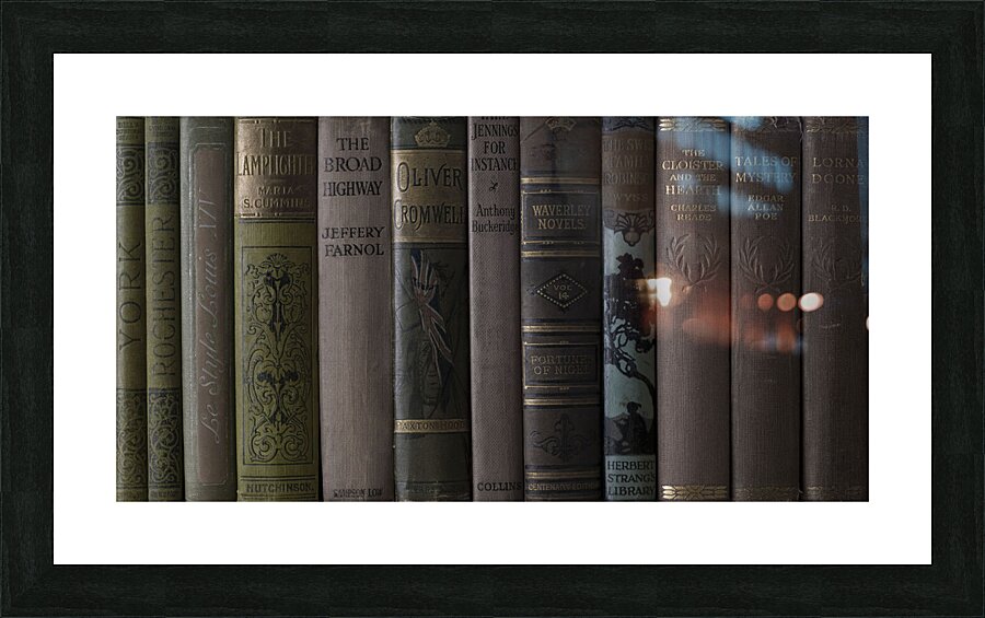 Old books on a shelf Picture Frame print