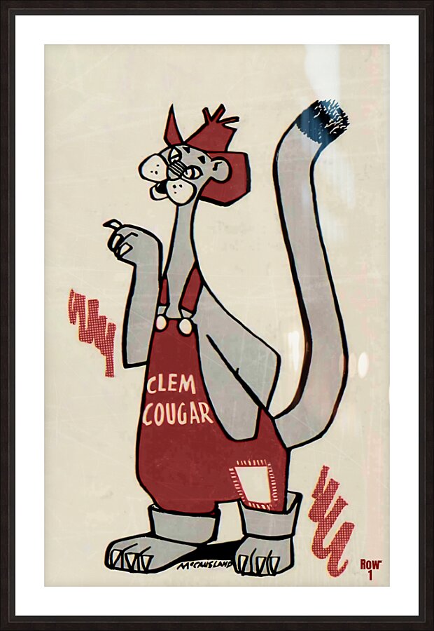 Vintage Clem Cougar Washington State Art Picture Frame print