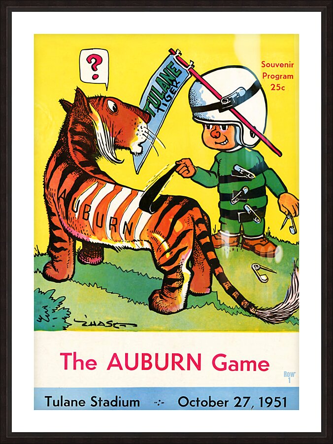 1951 Tulane vs. Auburn Football Art Picture Frame print