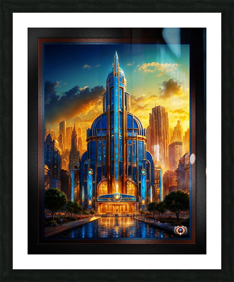 The Grand Art Deco Blue Plaza Pavilion Stunning AI Concept Art by Xzendor7 Picture Frame print