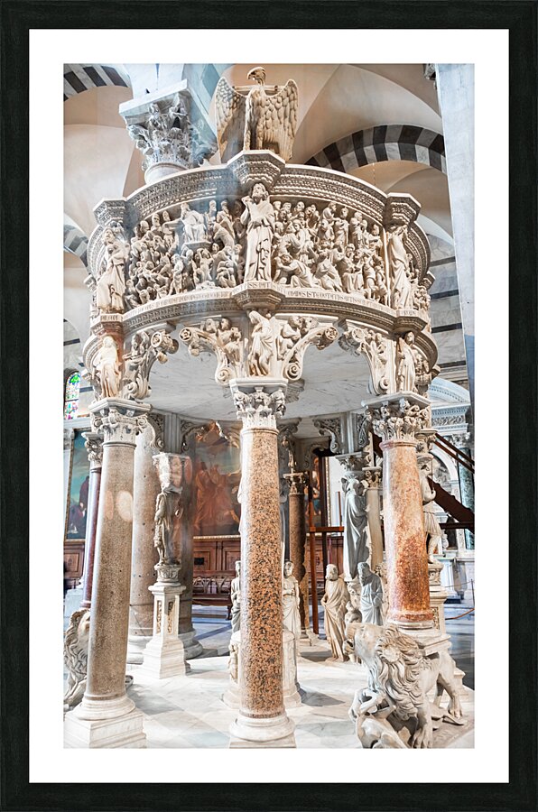 Pisa Italy - Cathedral interior. The pulpit Medieval art maste Picture Frame print
