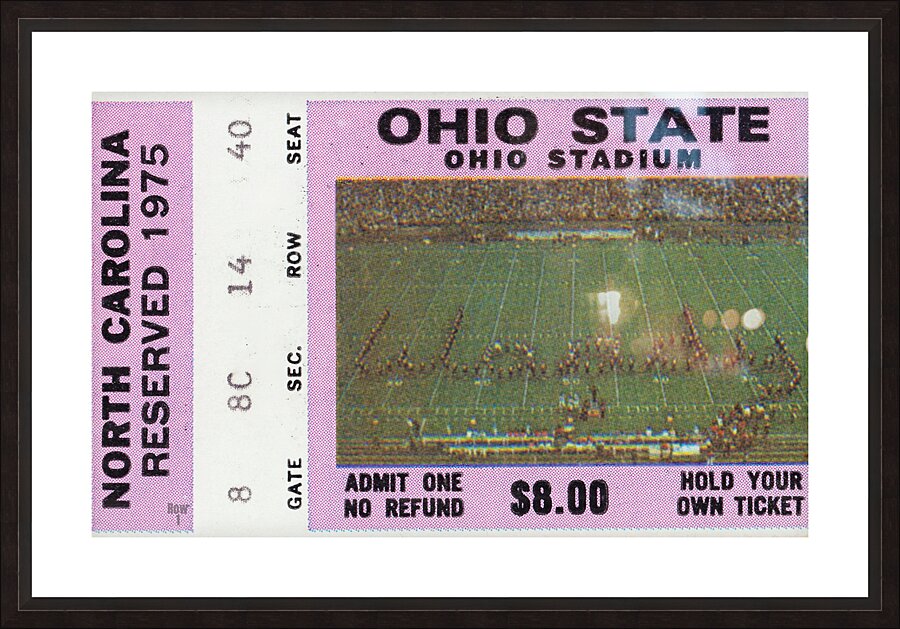 1975 Ohio State vs. North Carolina Ticket Art Picture Frame print
