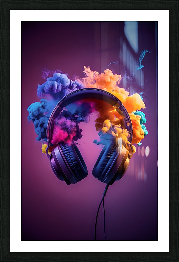 a pair of headphones that seem to be emanating vi Picture Frame print