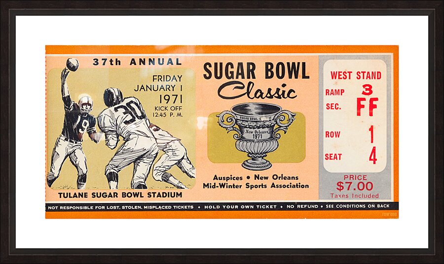 1971 Sugar Bowl Ticket Canvas Art Picture Frame print