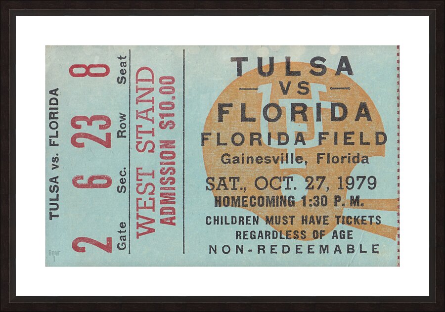 1979 Tulsa vs. Florida Football Ticket Art Picture Frame print