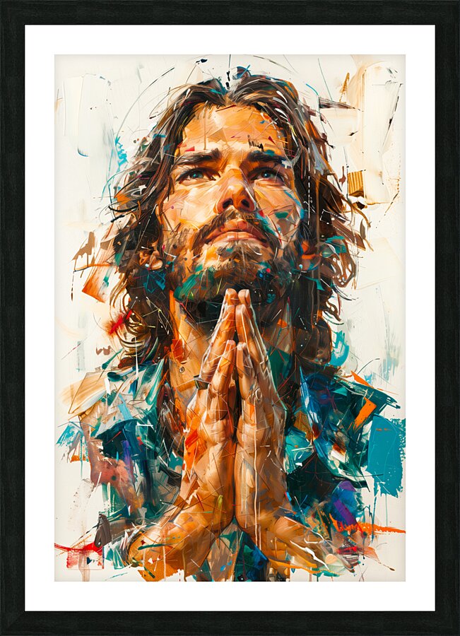 jesus in prayer with expressive brush strokes Picture Frame print