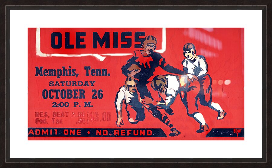 1946 Ole Miss Football Ticket Stub Remix Art Picture Frame print