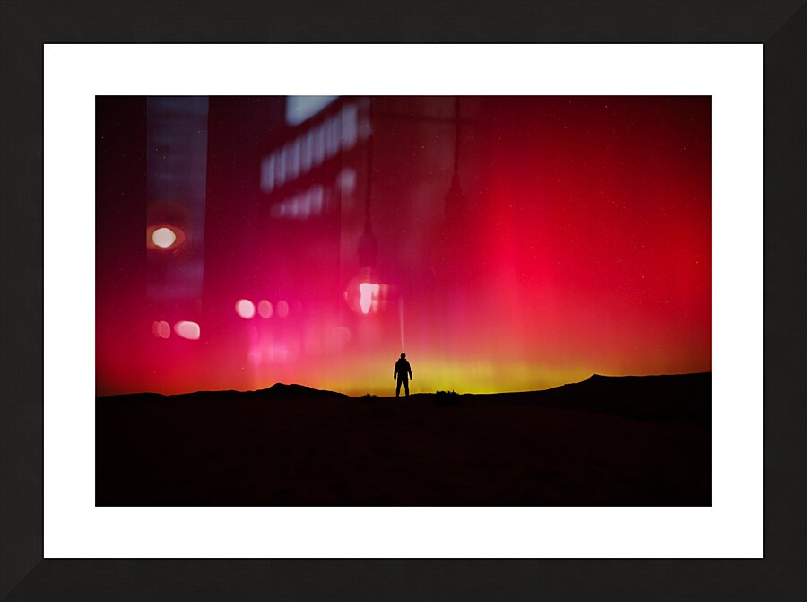 Standing under the Aurora in Nevada Picture Frame print