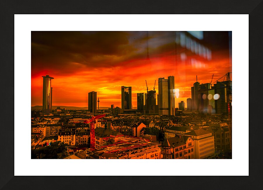 Frankfurt Skyline Skyscraper Sunset Picture Frame print