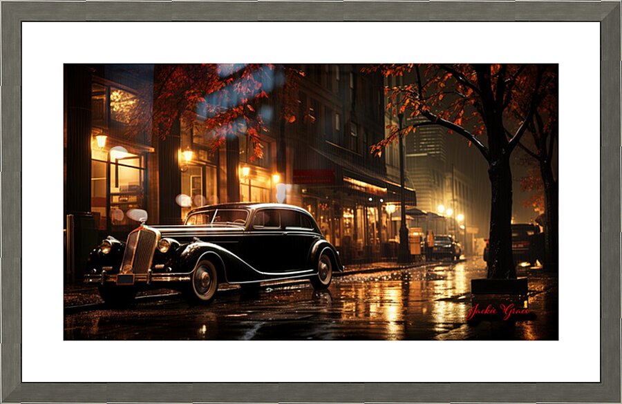 Night Fall Vintage Car Scene 1 Picture Frame print