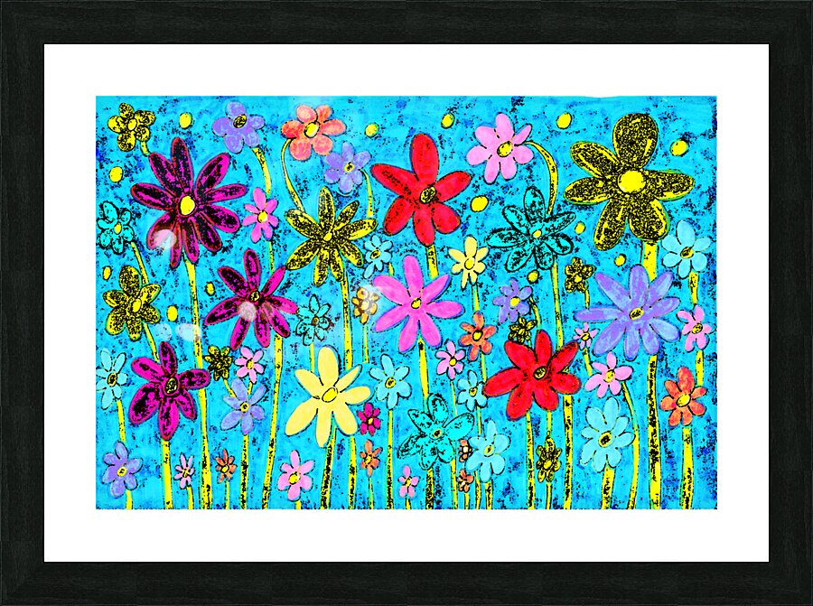 Abstract Vibrant Floral Display on a Blue Background Picture Frame print