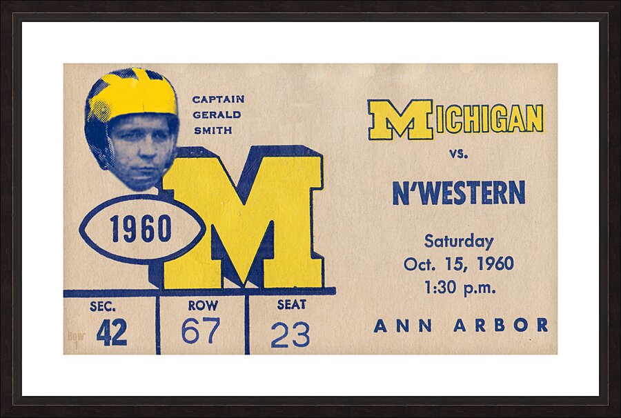 1960 Michigan vs. Northwestern Football Ticket Art Picture Frame print