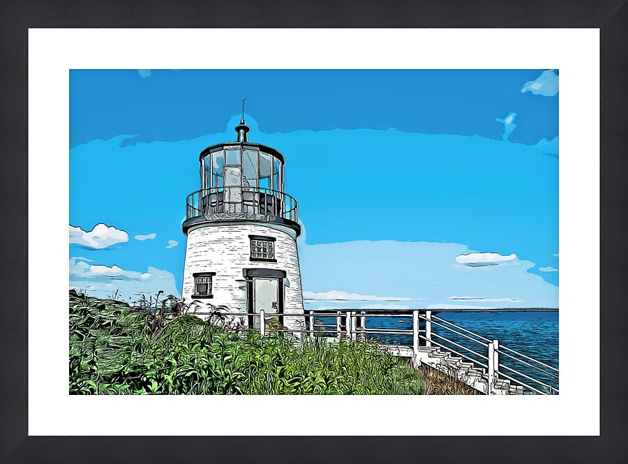 Owls Head Light Overlooks Rockland Harbor in Maine - Illus. Picture Frame print