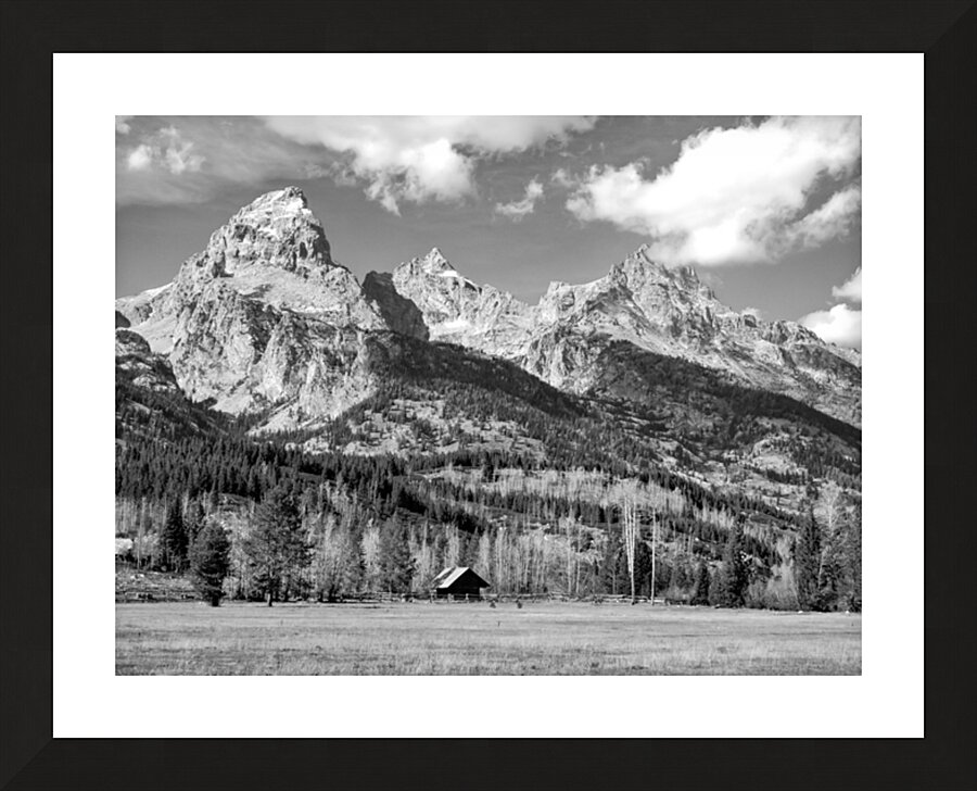 Teton Barn Alone in the Wilderness in Black and White Picture Frame print