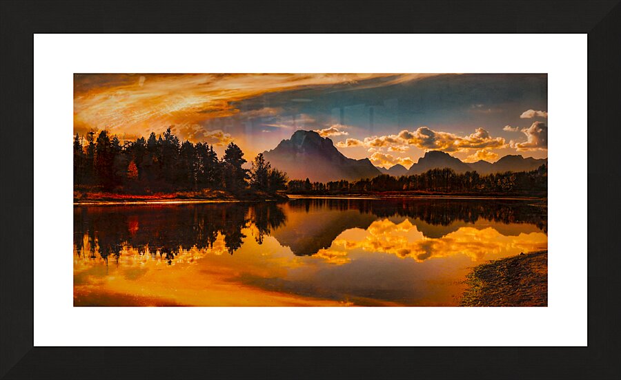 Ox Bow Bend and Mt Moran at Sunset Picture Frame print