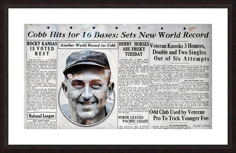 1925 ty cobb newspaper headline art Picture Frame print