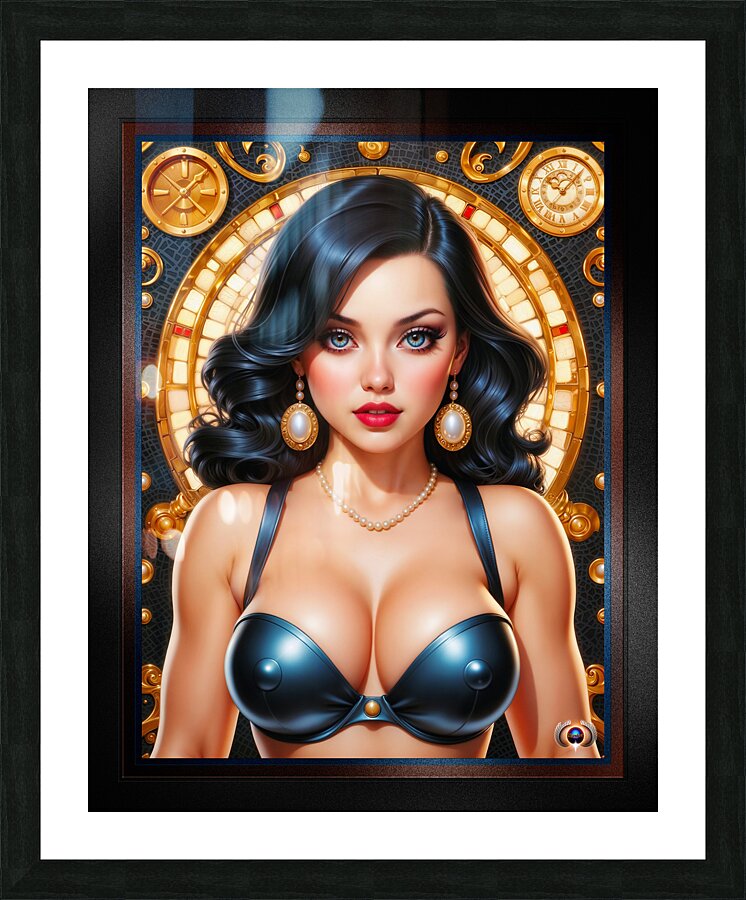Classic Elegance Of An Enchanting Retro Fusion Pin Up Beauty Mesmerizing AI Concept Art by Xzendor7 Picture Frame print