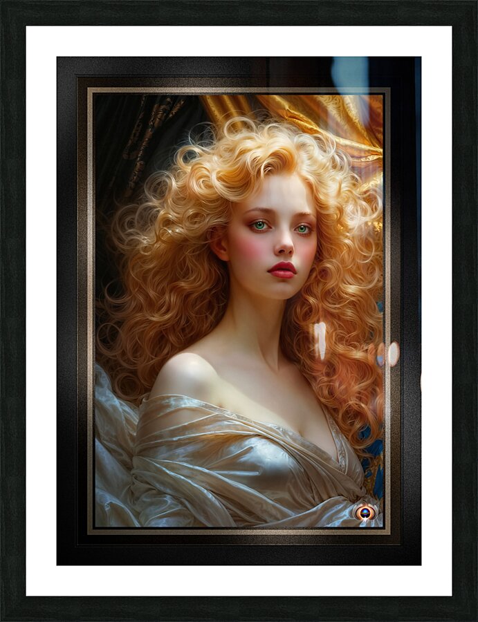 A Captivating Ethereal Beauty With Golden Curls Mesmerizing AI Concept Art by Xzendor7 Picture Frame print