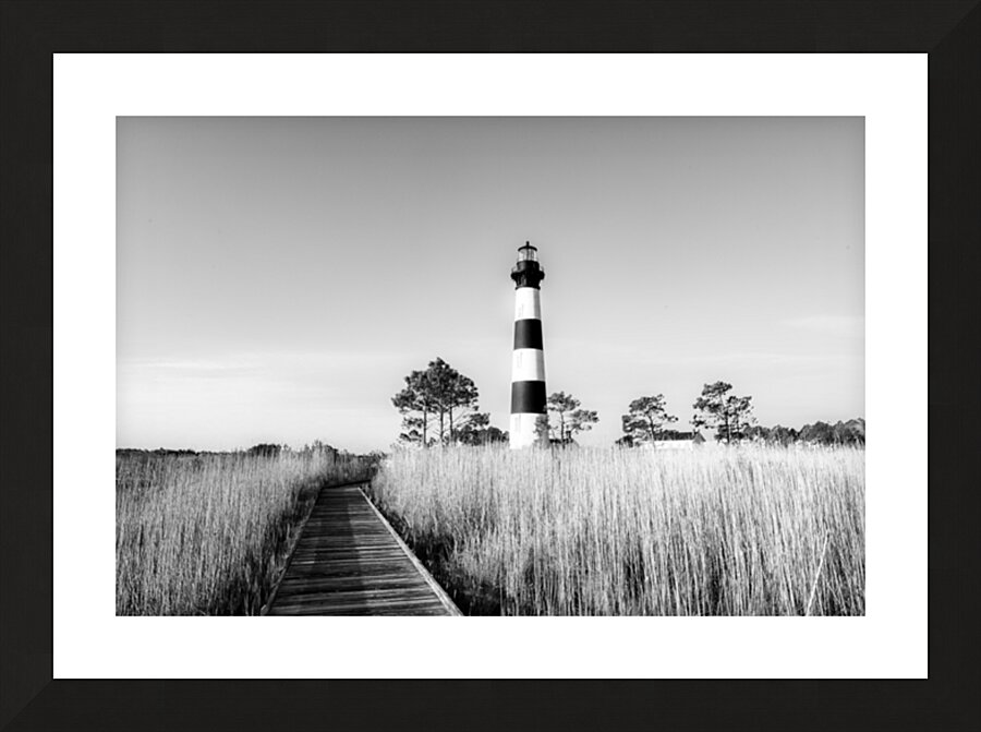 North Carolina Lighthouse in Black and White Picture Frame print