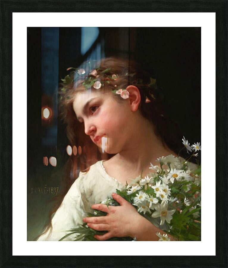 Girl with a Bouquet of Daisies by Jules Cyrille Cave Picture Frame print