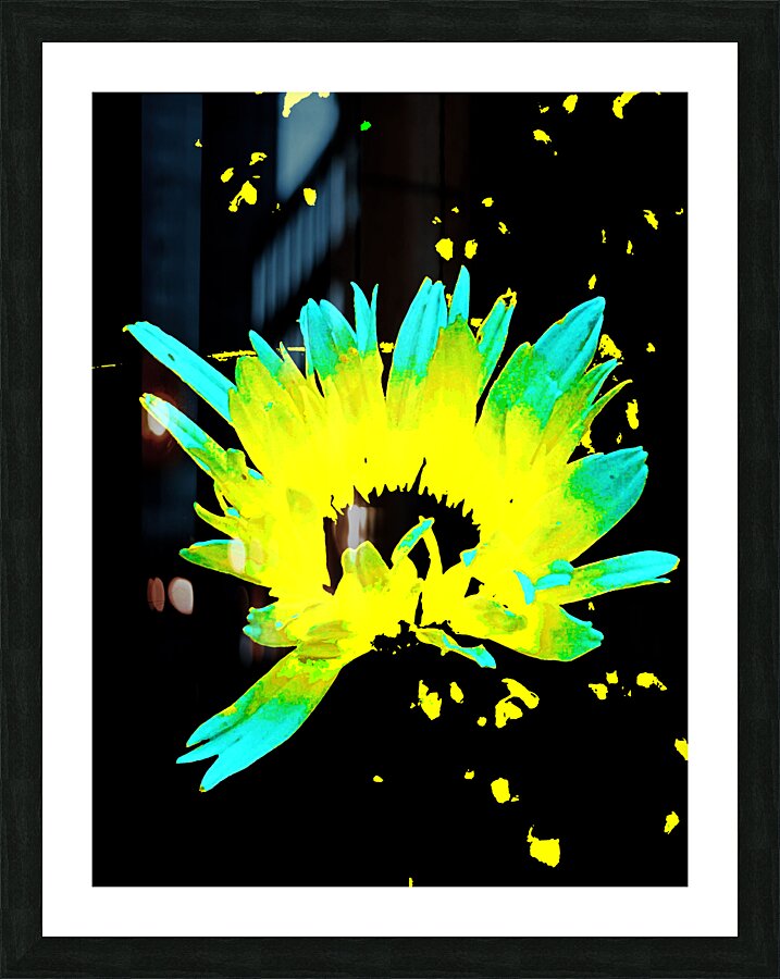 Abstract  Impressions of a Neon Illuminated Daisy Flower  Picture Frame print