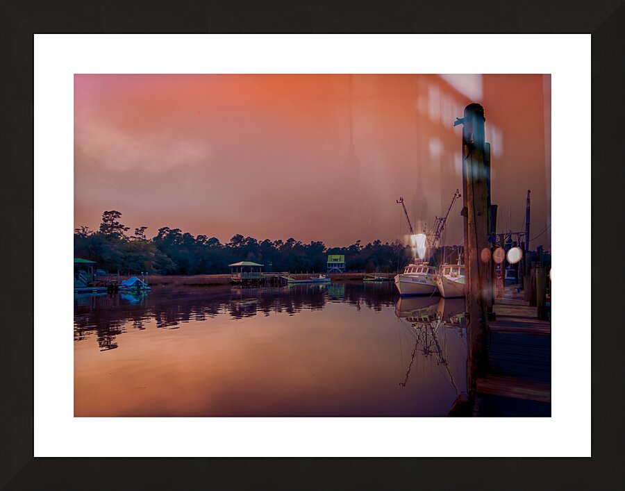 Low Country Shrimper Fog Sunset Picture Frame print