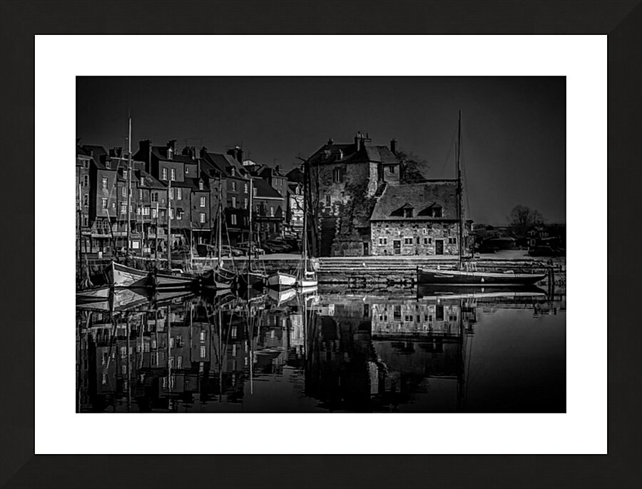 Honfleur Harbor Reflections in Black and White Picture Frame print