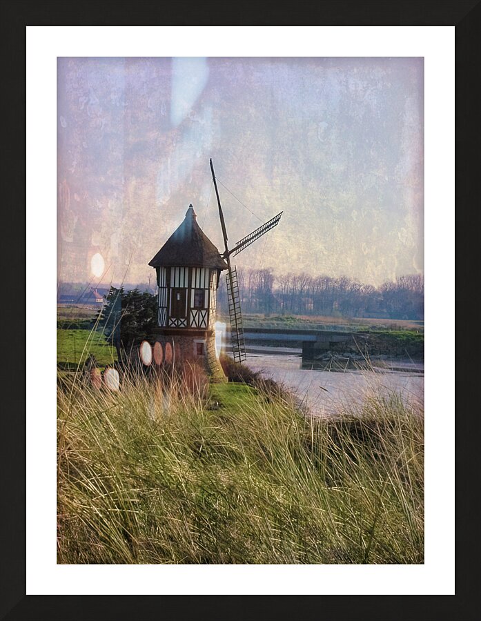 Normandy Windmill in the Grass Picture Frame print