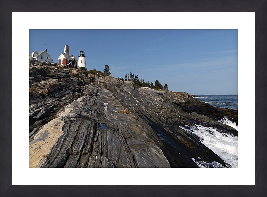 Pemaquid Point Lighthouse Over Unique Rock Formations Along Maine Coastline Picture Frame print