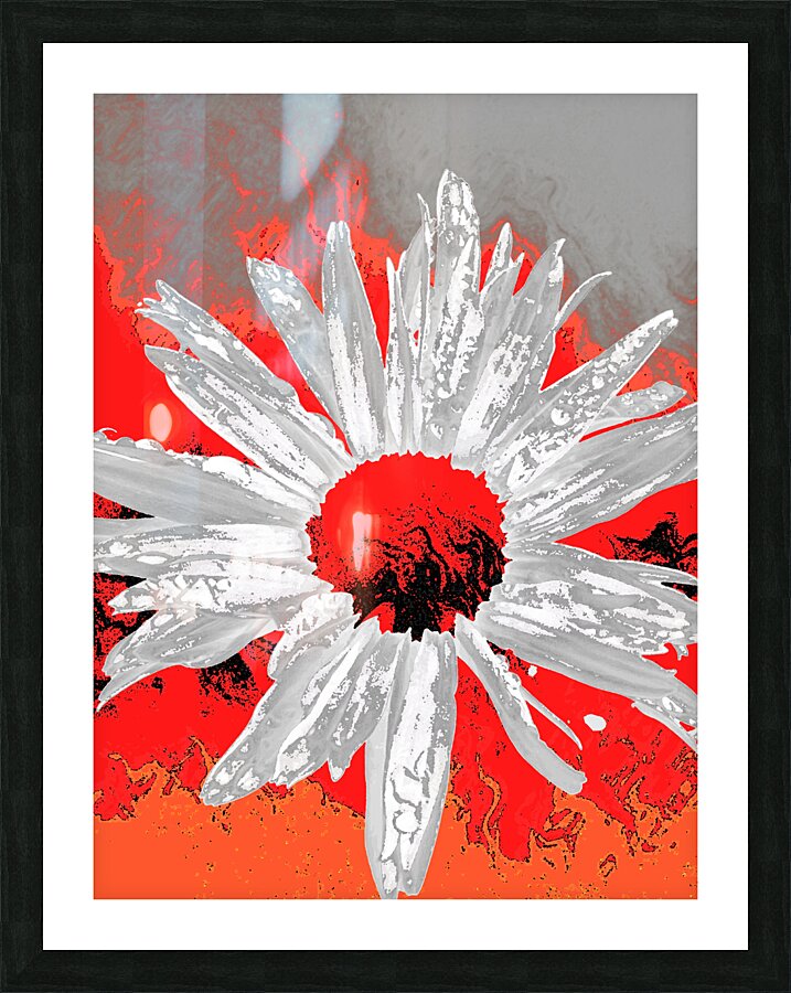 Abstract Fiery Daisy on a Vibrant Abstract Background Picture Frame print
