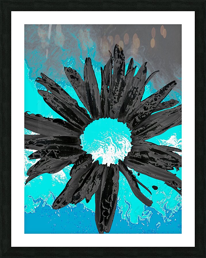 Abstract Dark Fiery Daisy on a Turquoise Abstract Background Picture Frame print