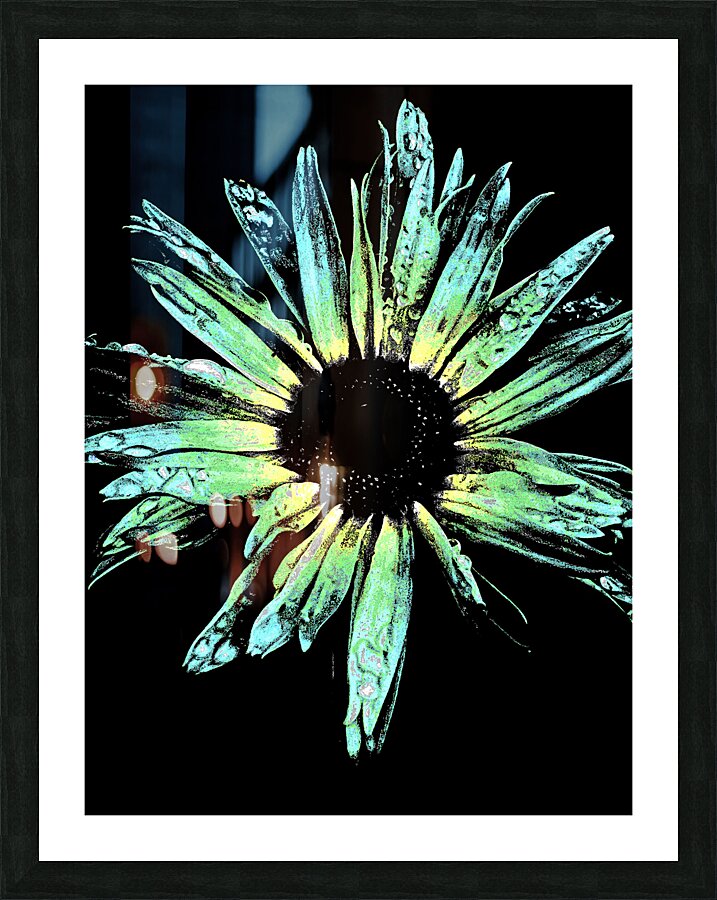 Abstract Vibrant Green and Yellow Daisy Flower Picture Frame print