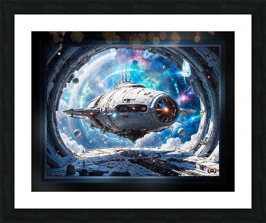 The Spacecraft Cripisin Docked at Heritan Station Awe-Inspiring AI Concept Art by Xzendor7 Picture Frame print