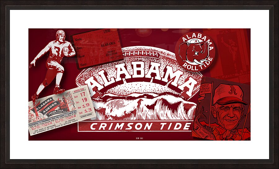 Vintage Alabama Football Memorabilia Collage Art Picture Frame print