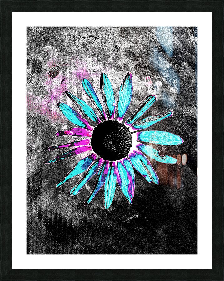 Abstract Neon Blue Daisy Picture Frame print