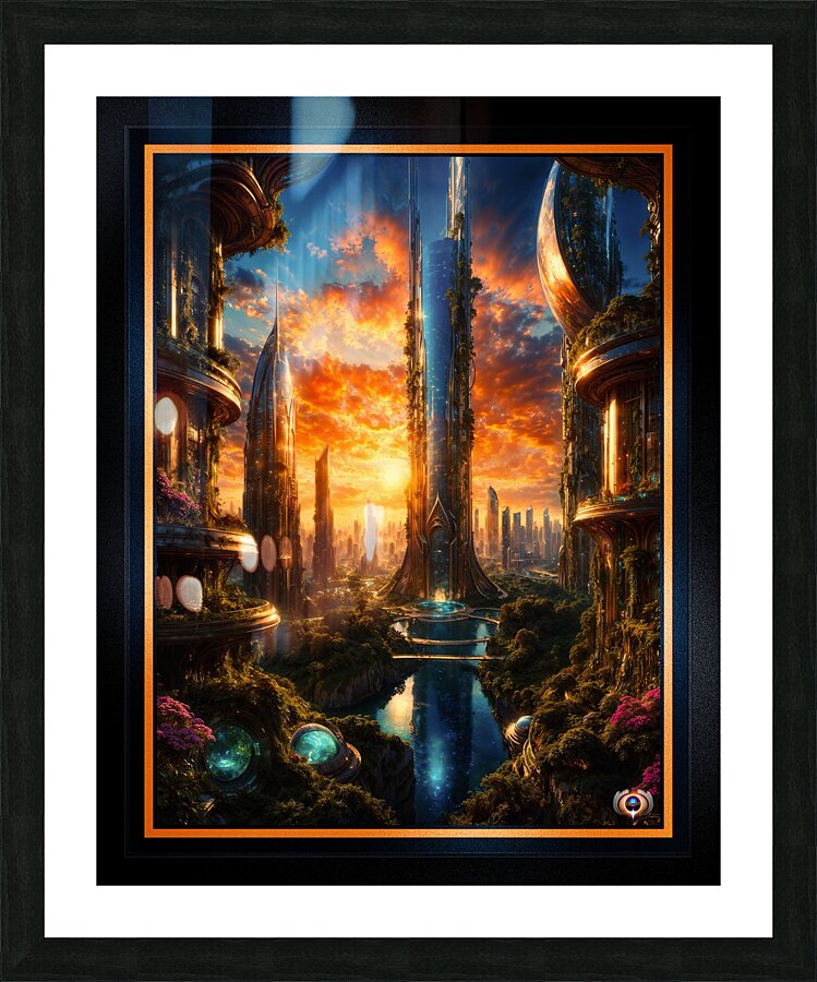 The Glopcian Tower In The Futuristic Eco Cityscape Of Plavin Amazing AI Concept Art by Xzendor7 Picture Frame print
