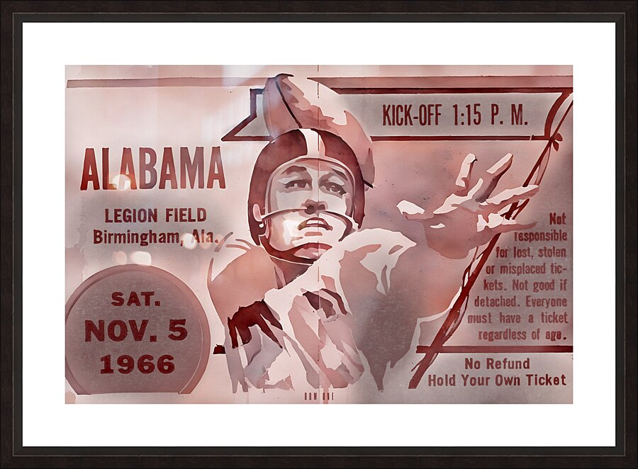 1966 Alabama Football Ticket Remix Art Picture Frame print