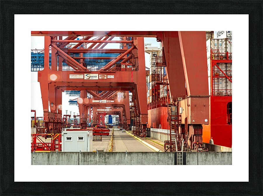 Closeup view of gantry cranes at the Eurogate container terminal in Hamburg Germany Picture Frame print