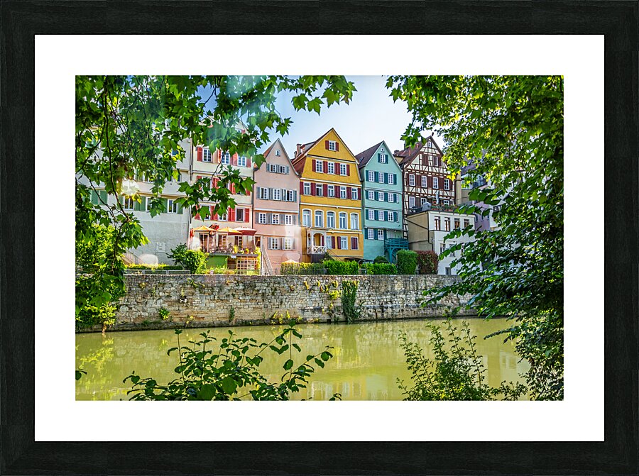 Traditional colourful half-timbered houses at the riverfront of Tübingen Germany  Picture Frame print